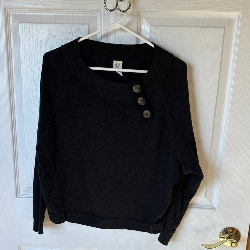 We The Free Charcoal Sweater with Button Accents